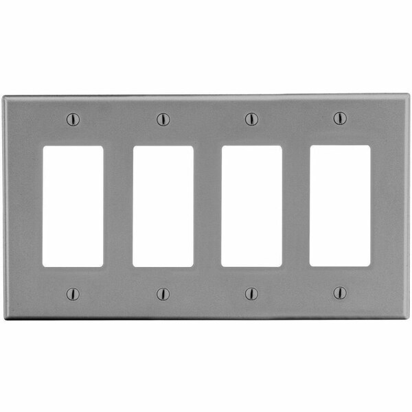 Hubbell Wiring Device-Kellems Wallplate, Mid-Size 4-Gang, 4) Decorator, Gray PJ264GY - main