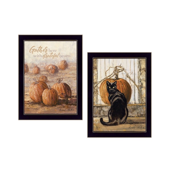 Homeroots Set Of Two Pumpkins with A Black Cat Black Framed Print Wall Art, 2PK 407944 - main