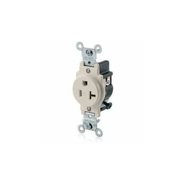 Leviton Straight Blade Receptacle, 5-20R, 20 A, 125V AC, 2 Pole, 3 Wire, Flush Mount, Grounded T5020-T - main