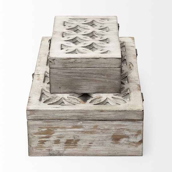 Homeroots Set of Two 8" White Solid Wood Box, 2PK 392588 - main