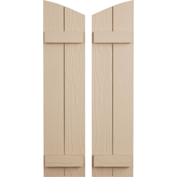 Ekena Millwork Sandblasted 2 Board Joined Board-n-Batten w/Elliptical Top Faux Wood Shutters, 11W x 76H, PR SHUBJL11X76SDPR - main
