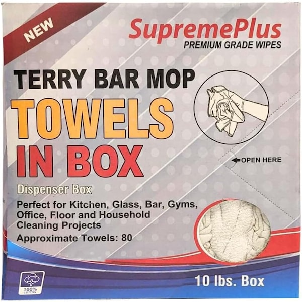Supremeplus Terry White Bar Towels - 14 in x 17 in to 16 in x 19 in, 10 lbs. Compressed Box SP-5451 - main