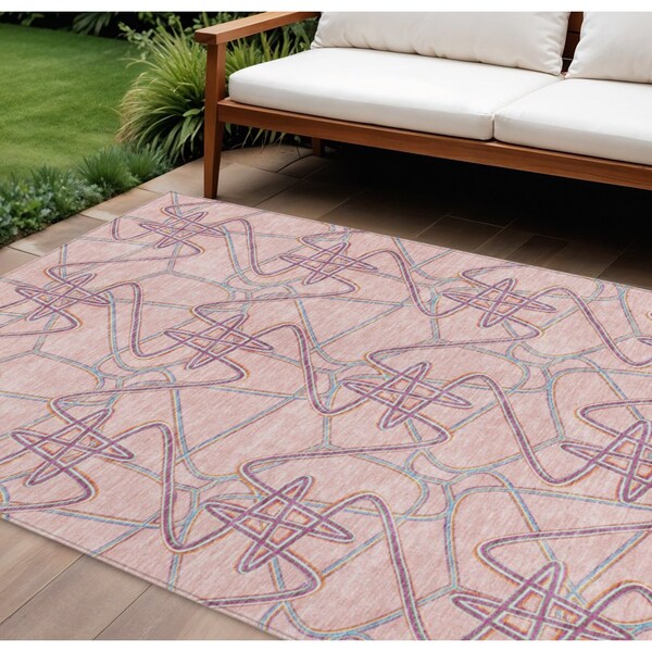 Homeroots 8' X 10' Pink Purple And Sky Blue Geometric Washable Indoor Outdoor Area Rug 612818 - main