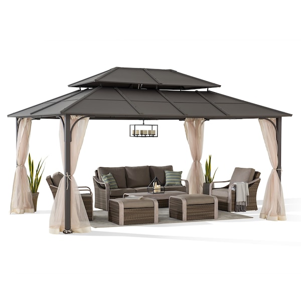Sunjoy 12 ft. x 16 ft. Brown Steel Gazebo with 2-tier Hip Roof Hardtop A102009140 - main