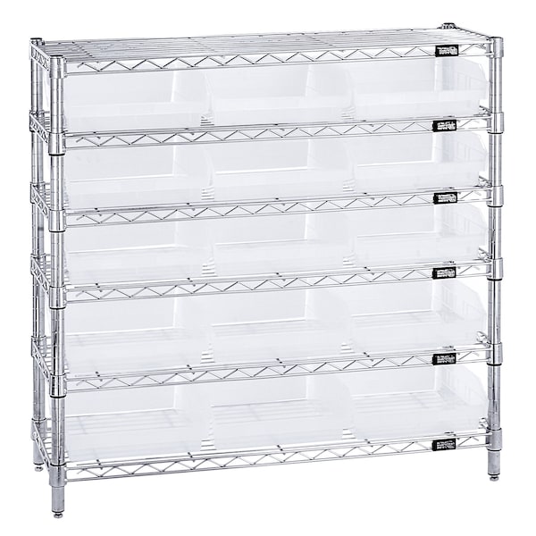 Quantum Storage Systems 12X36X36 WIRE 6 SHELF UNIT W/15 BINS CLEAR WR6-36-1236-109CL - main