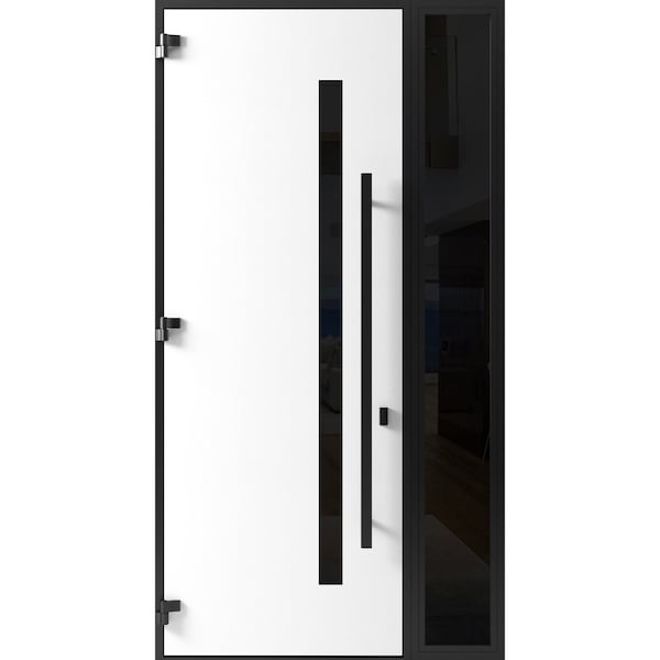 Vdomdoors Front Exterior Prehung Steel Door Ronex0144 Grey 96 Sidelight Exterior Window Sidelite Entry Metal RONEX0144EXD-GRE-W36+14xH96-RH-I - main