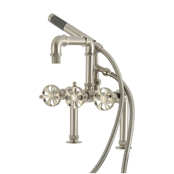 Kingston Brass 7" Center Deck-Mount Clawfoot Tub Faucet with Hand Shower, Brushed Nickel AE6408RX - main