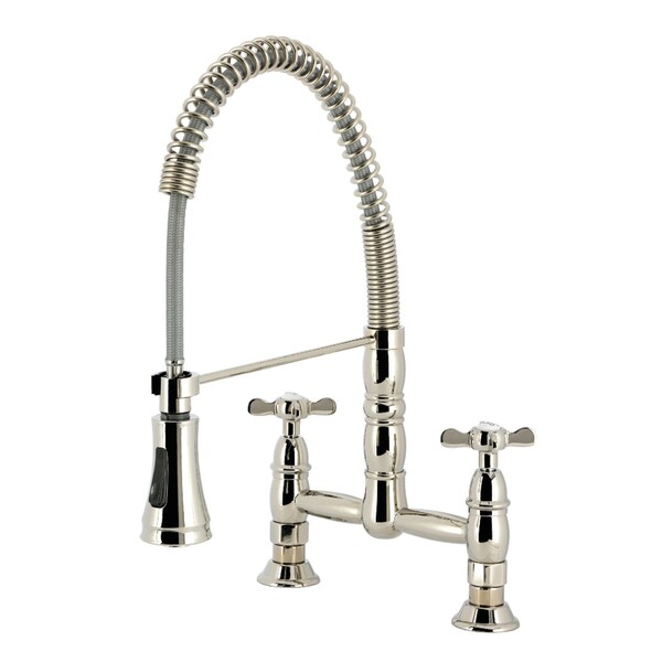 Kingston Brass Double-Handle Deck-Mount Pre-Rinse Bridge Kitchen Faucet, Polished Nickel GS1276BEX - main