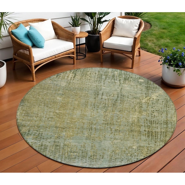 Homeroots 8' Green And Ivory Round Abstract Washable Indoor Outdoor Area Rug 631097 - main