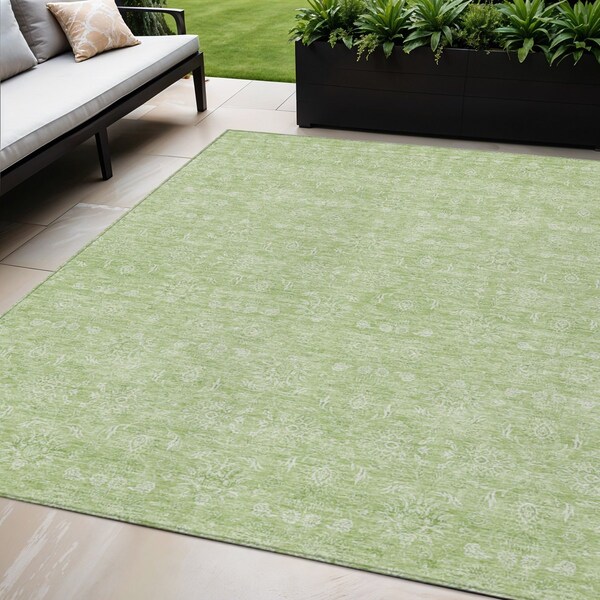 Homeroots 5' X 8' Artichoke Green Mint Green And Ivory Floral Washable Indoor Outdoor Area Rug 582315 - main