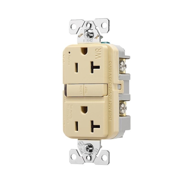 Eaton Wiring Devices Eaton Tamper and Weather-Resistant GFCI Receptacle, 125 V, 20 A, NEMA: NEMA 5-20R, Back, Side Wiring TWRGF20V - main