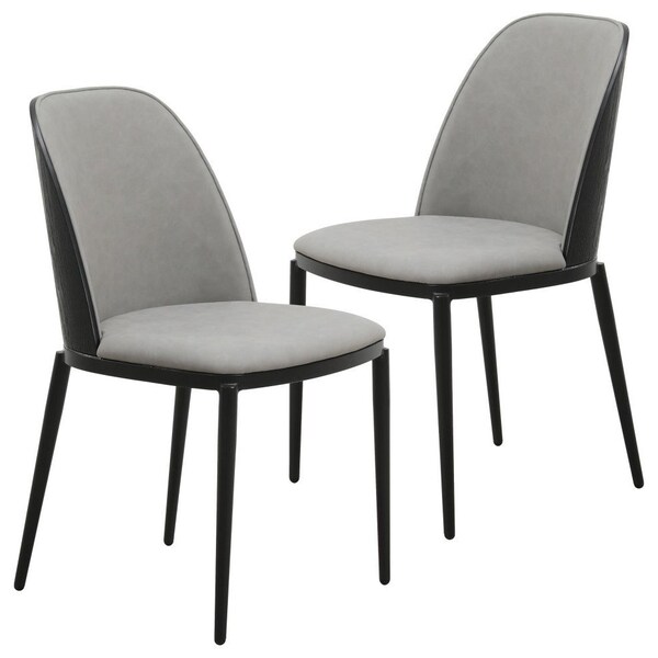 Leisuremod Tule Dining Side Chair, Black Frame with Light Grey Leather Seat, 2PK TCBL18LGR2 - main