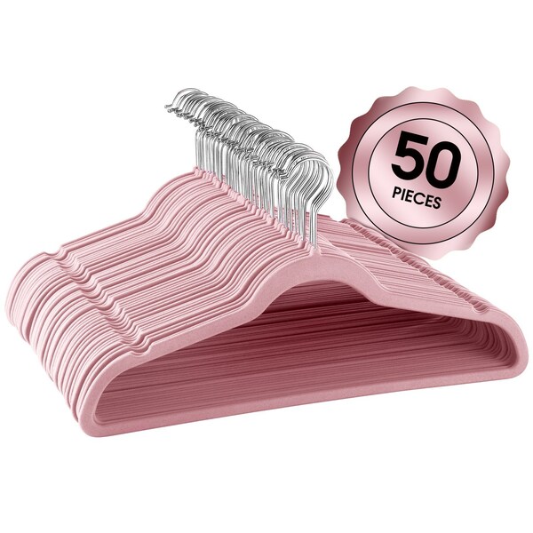 Elama Home 50 Piece Flocked Velvet Clothes Hangers with Stainless Steel Swivel Hooks in Pink HANGER50PIECEPINK - main
