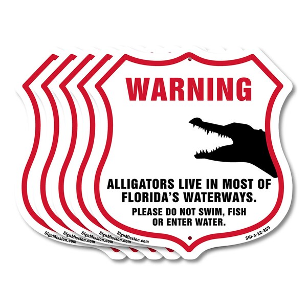 Signmission Alligator Warning Shield Sign Warning Al, 12 inch X 12 inch, Aluminum Metal Sign, 5PK SHI-A-5Pack-12-359 - main