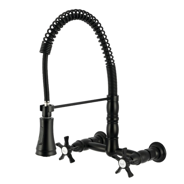 Kingston Brass Double-Handle Wall-Mount Pre-Rinse Bridge Kitchen Faucet, Matte Black GS1240NX - main