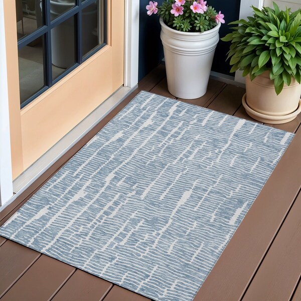 Homeroots 3' X 5' Blue And Ivory Abstract Washable Indoor Outdoor Area Rug 588504 - main