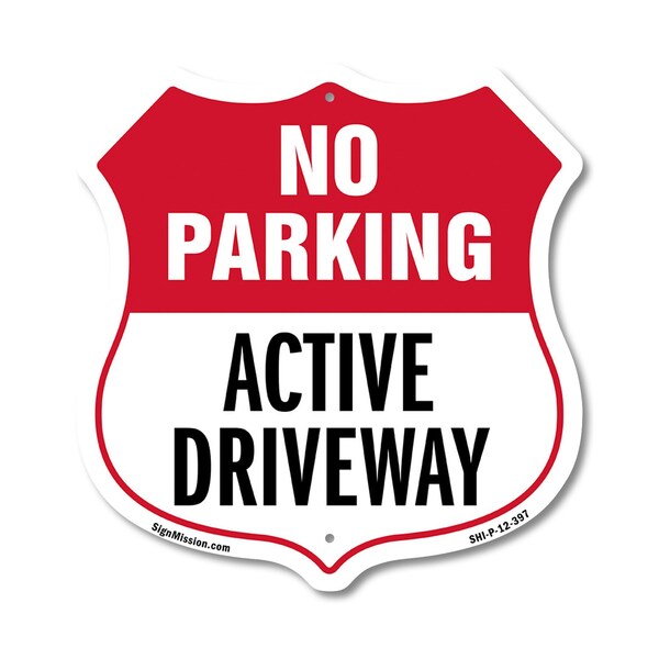 Signmission No Parking Shield Sign Active Driveway, 12 Inch X 12 Inch, Plastic Sign SHI-P-12-397 - main