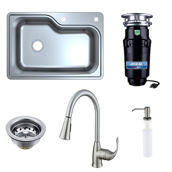 Wastemaid Sink, 3-Bolt Mount, 33x22x8, Brushed Nickel 60-WM-1000-75-D - main