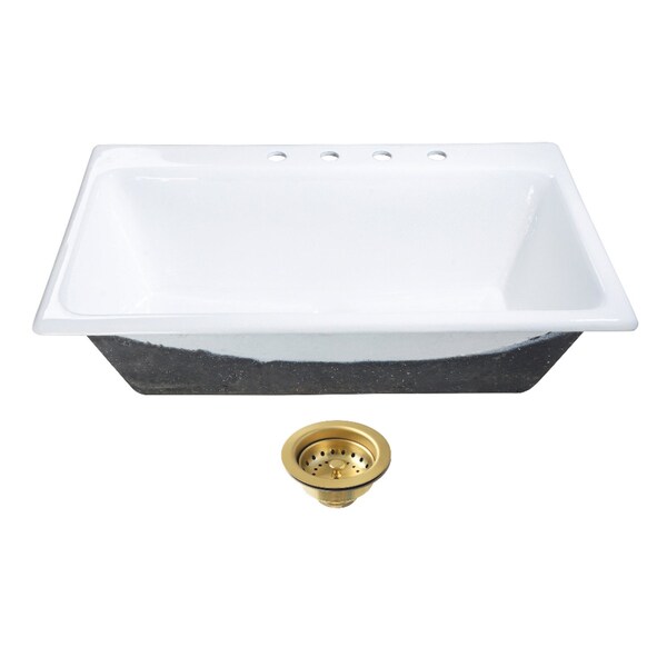 Kingston Brass 36-Inch Cast Iron Self-Rimming Single Bowl Drop-In Kitchen Sink, 4-Hole with Strainer KGCKTS3622117 - main
