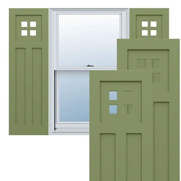 Ekena Millwork True Fit PVC San Antonio Mission Style Fixed Mount Shutters, Moss Green, 15W x 47H, PR TFP001ST15X047MG - main