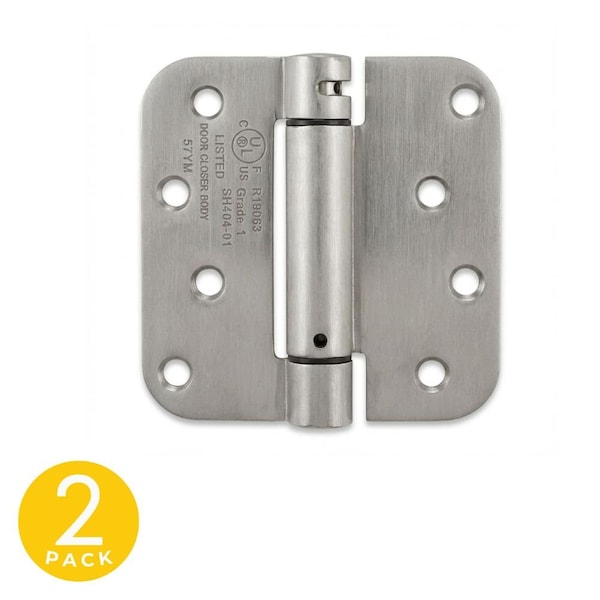 Global Door Controls 4 in. x 4 in. Satin Nickel Spring Full Mortise 5/8 in. Radius Door Hinge with Fixed Pin - Pack of 2 CPS4040-5/8-US15-M - main
