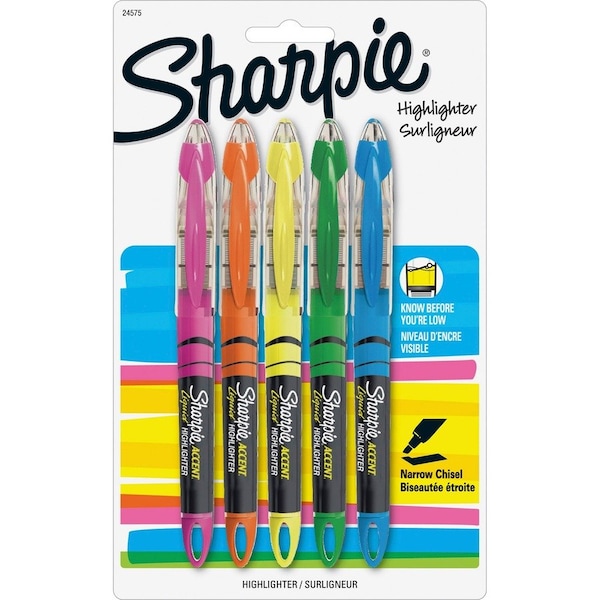 Sharpie Liquid Highlighter Set, Chisel Tip Fluorescent Colors PK5 24575PP - main