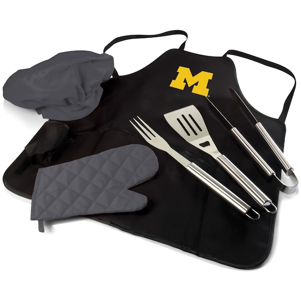 Picnic Time Family Of Brands NCAA Michigan Wolverines BBQ Apron Tote Pro Grill Set, Heavy Duty BBQ Apron For Men 635-88-179-344-0 - main