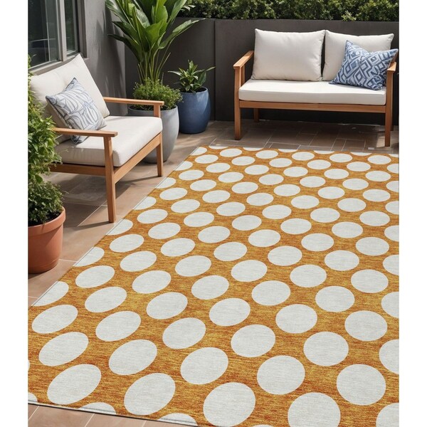 Homeroots 5' X 8' Orange And Ivory Polka Dot Washable Indoor Outdoor Area Rug 595260 - main