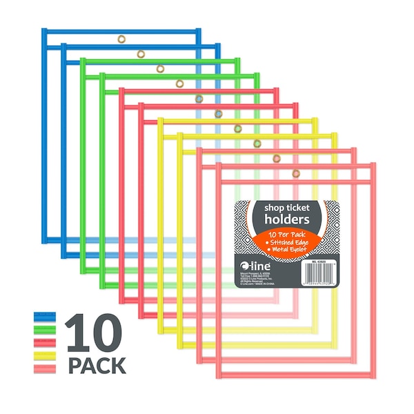 C-Line Products 9" x 12" Assorted Stitched Neon Shop Ticket Holders, 10/BX 43920 - main