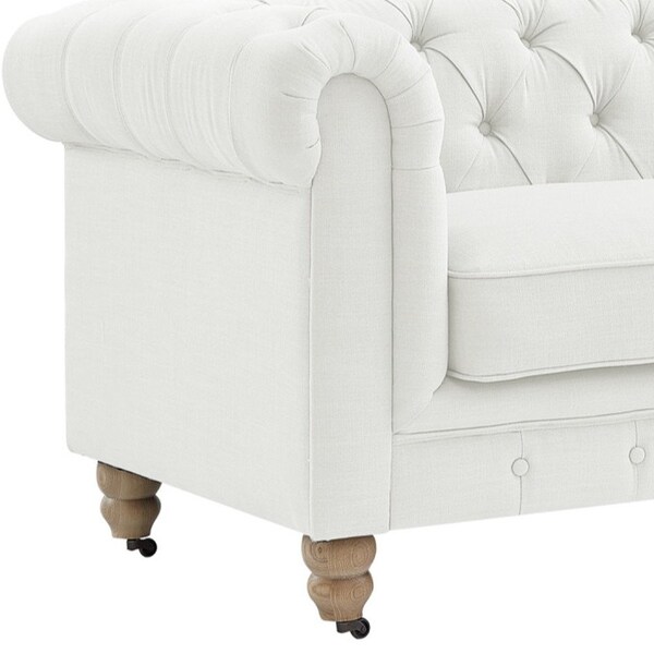Homeroots 92" Cream Linen Chesterfield Wood Sofa 543988 - main