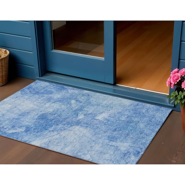 Homeroots 3' X 5' Denim Blue And Sky Blue Nautical Washable Indoor Outdoor Area Rug 581725 - main