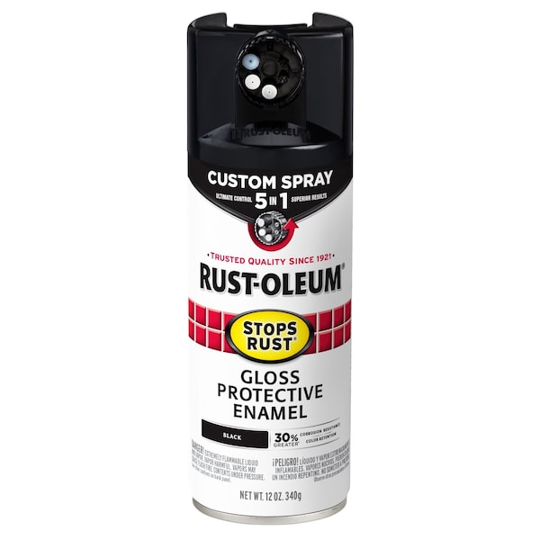 Rust-Oleum Rust Preventative Spray Paint, Black, Gloss, Solvent, 12 Oz 376884 - main