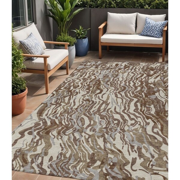 Homeroots 5' X 8' Brown Beige And Gray Abstract Washable Indoor Outdoor Area Rug 600277 - main