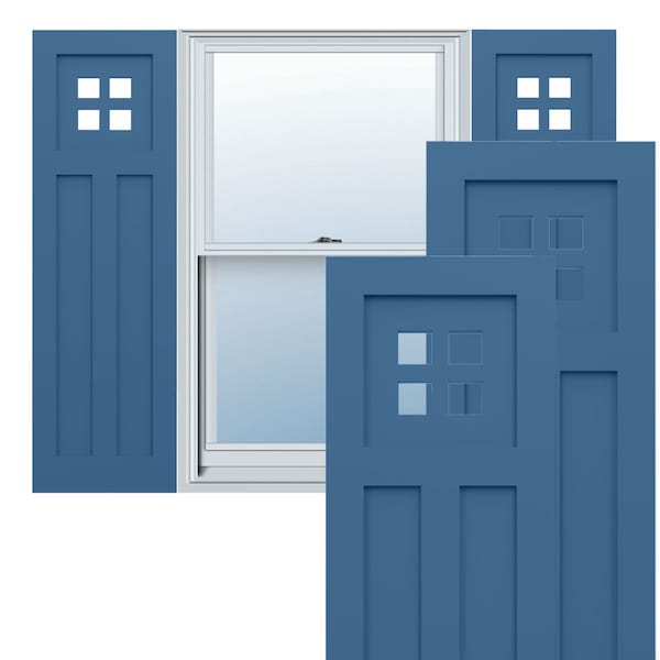 Ekena Millwork True Fit PVC San Antonio Mission Style Fixed Mount Shutters, Sojourn Blue, 18W x 32H, PR TFP001ST18X032HB - main