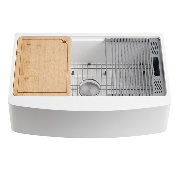 Kingston Brass 33" Solid Surface White Stone Apron-Front Single Bowl Farmhouse Kitchen Sink in Glossy White GKKA33229 - main