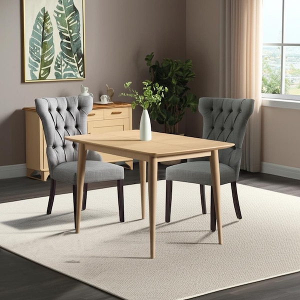 Homeroots Set of Two Tufted Light Gray and Espresso Linen Wing Back Dining Side Chairs 543543 - main