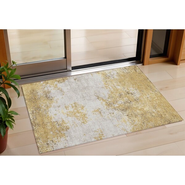 Homeroots 3' X 5' Gold Brown And Beige Abstract Washable Indoor Outdoor Area Rug 599490 - main