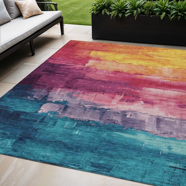 Homeroots 5' X 8' Merlot And Blush Abstract Washable Indoor Outdoor Area Rug 610944 - main
