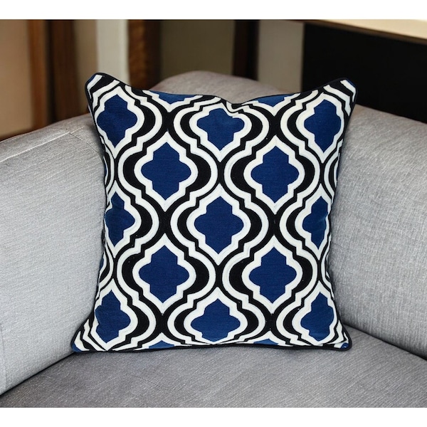 Homeroots 20" Blue and White Geometric Cotton Throw Pillow 529288 - main