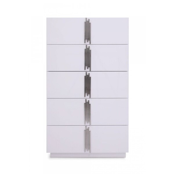 Homeroots 30" White Silver Manufactured Wood + Solid Wood Stainless Steel Five Drawer Chest 491551 - main