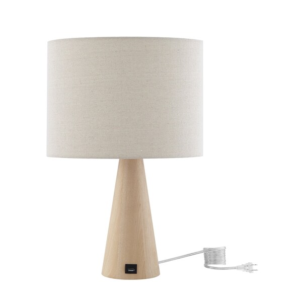Homeroots 20" Beige Solid Wood USB Table Lamp With Beige Drum Shade 530946 - main