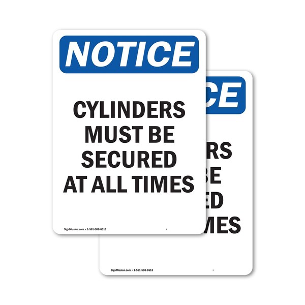 Signmission Cylinders Must Be Secured At All Times, 3.5 in W x Rectangle, Vinyl Decal OS-2PACK-NS-D-35-V-15388 - main