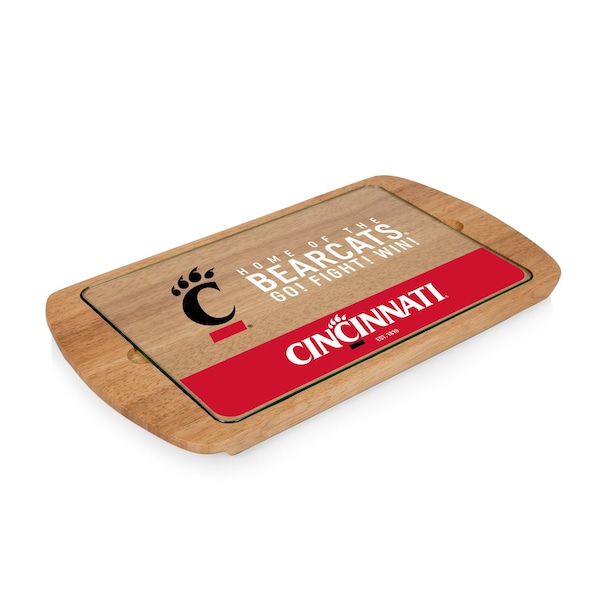 Picnic Time Family Of Brands NCAA Cincinnati Bearcats Billboard Glass Top Cheese Board - Charcuterie Boards, Parawood 911-01-505-664-0 - main
