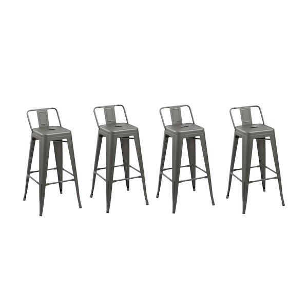 Homeroots Set of Four 26" Gray Steel and Metal Low Back Counter Height Bar Chairs, 4PK 555112 - main