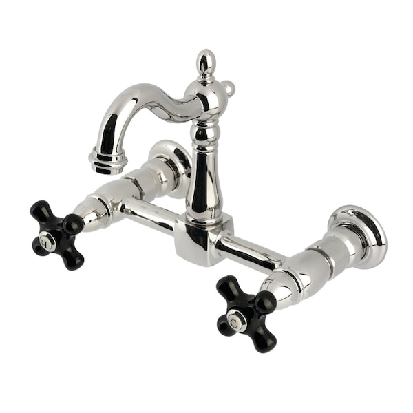Kingston Brass Two-Handle Wall Mount Bridge Kitchen Faucet, Polished Nickel KS2446PKX - main