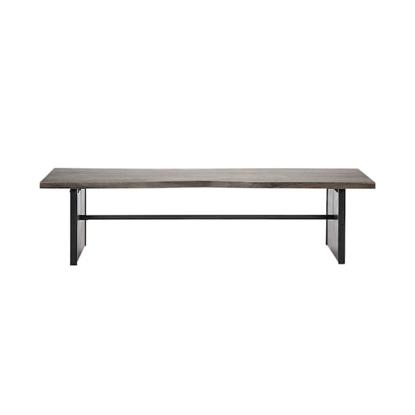 Homeroots Rectangular Indian Mango Woodbrown Tone Finish W Metal Cladding On The Base Dining Bench 376174 - main