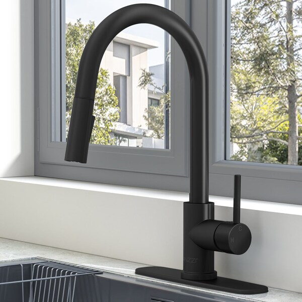 Anzzi 16 in. 1-Handle Pull-Down Sprayer Kitchen Faucet in Matte Black with 1.8 GPM and Dual Spray Modes KF-AZ601MB - main