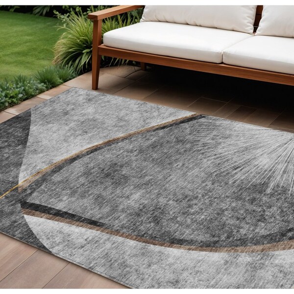 Homeroots 9' X 12' Gray Chocolate And Silver Abstract Washable Indoor Outdoor Area Rug 582258 - main