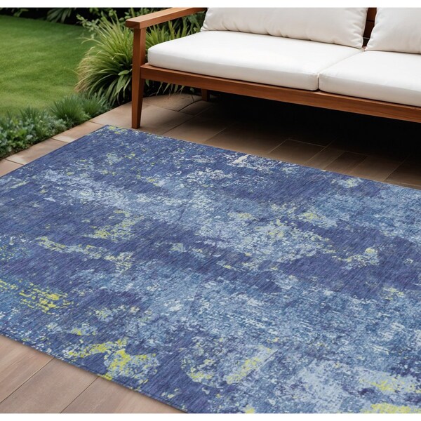 Homeroots 9' X 12' Navy Blue And Denim Blue Abstract Washable Indoor Outdoor Area Rug 610412 - main