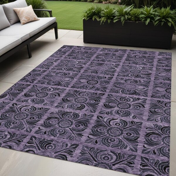 Homeroots 5' X 8' Purple Plum And Charcoal Medallion Washable Indoor Outdoor Area Rug 589309 - main